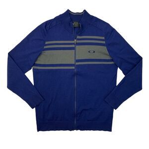 Oakley Sweater Mens XL Extra Large Cobalt Gray Cotton Blend Mock Neck Full Zip